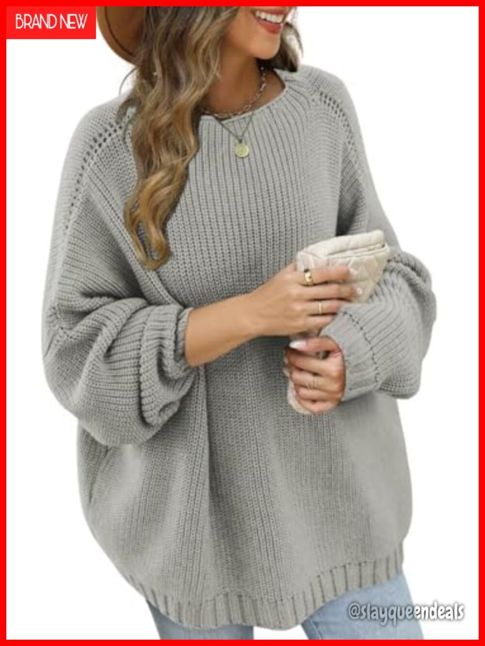 Womens Oversized Chunky Knit Sweater Batwing Sleeve Mock Neck Pullover